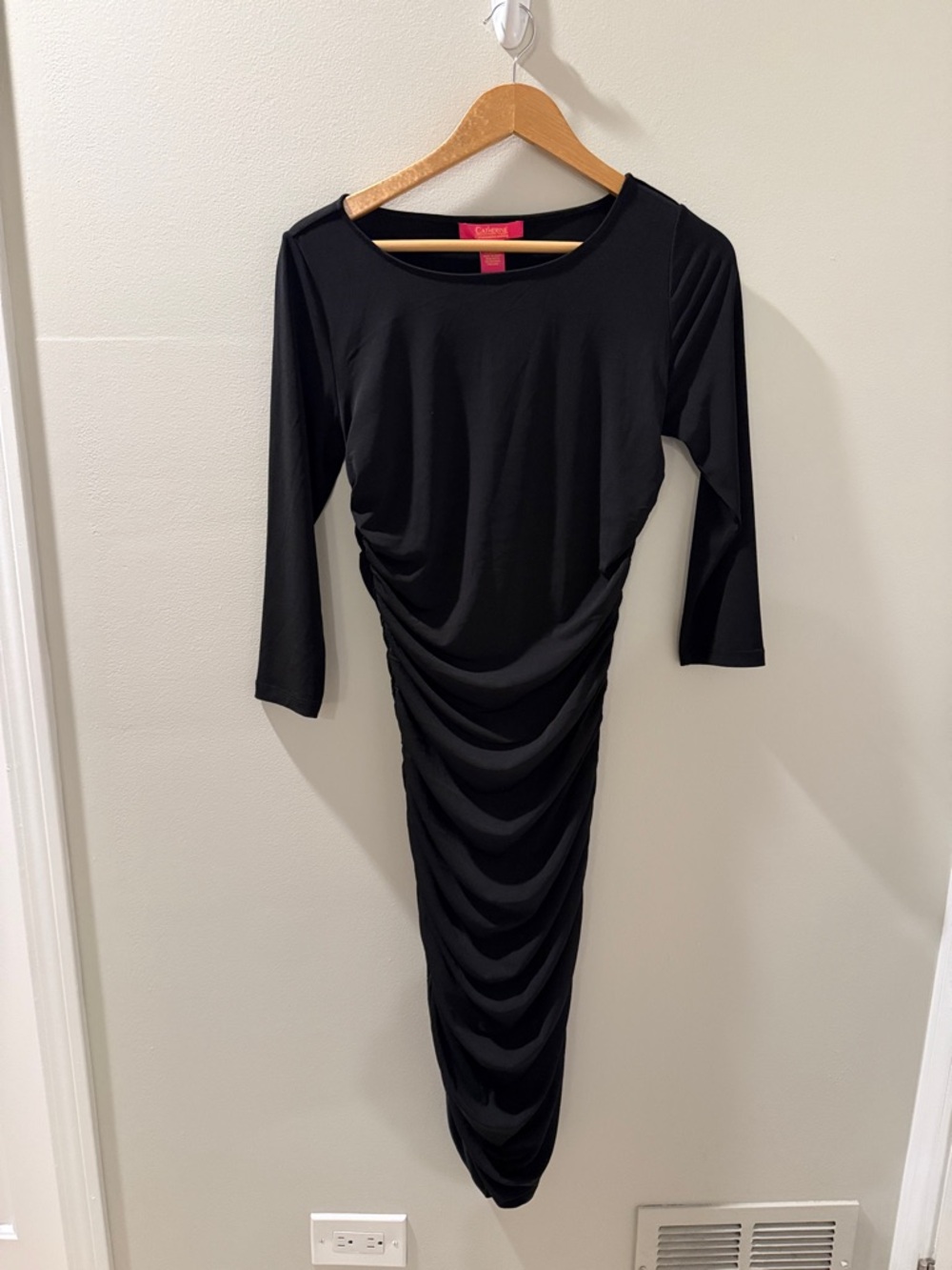 Catherine Malandrino Black Long Sleeve Ruched Midi Dress